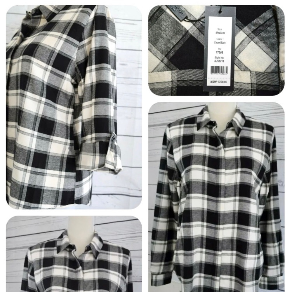 NEW Romeo & Juliet Couture button front Flannel Black/White plaid shirt …